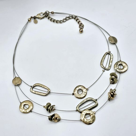 Chico's Station Necklace Open Charm Gold Tone Multi Strand Statement Jewelry - Picture 7 of 8